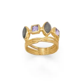 14 Karat Gold Plated Labradorite and Glass Ring