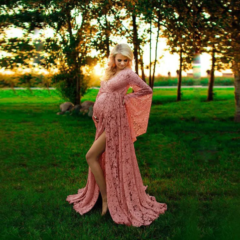 Babymoon Baggy Sleeve Maternity Gown Dress - Peach