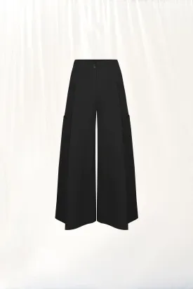 Black Wide-leg Pleated Trousers 17098