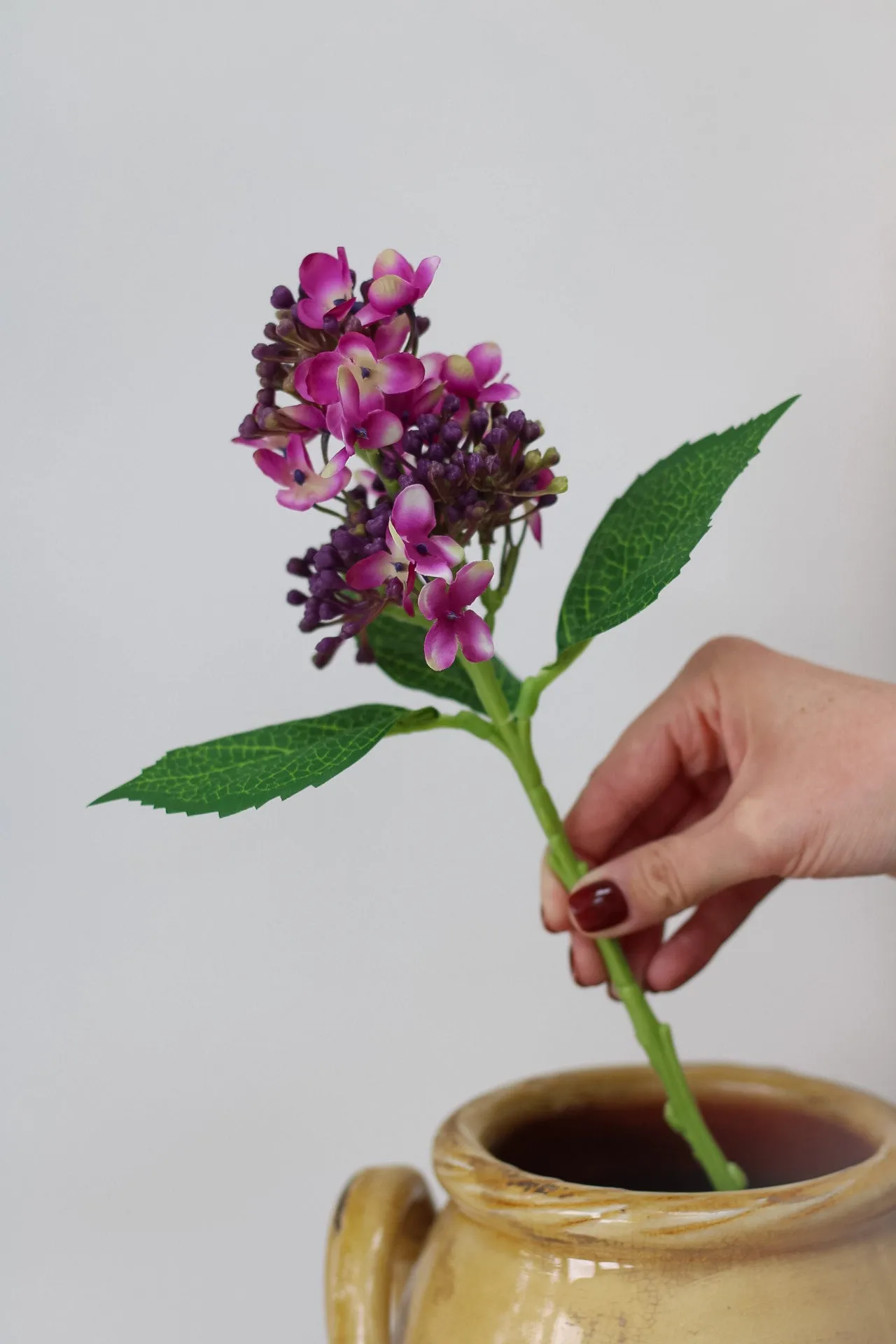 Faux Purple Budding Hydrangea Stem