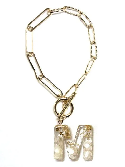 KB8171 Assorted 16 Piece White Acrylic Initial Toggle Bracelet Pack