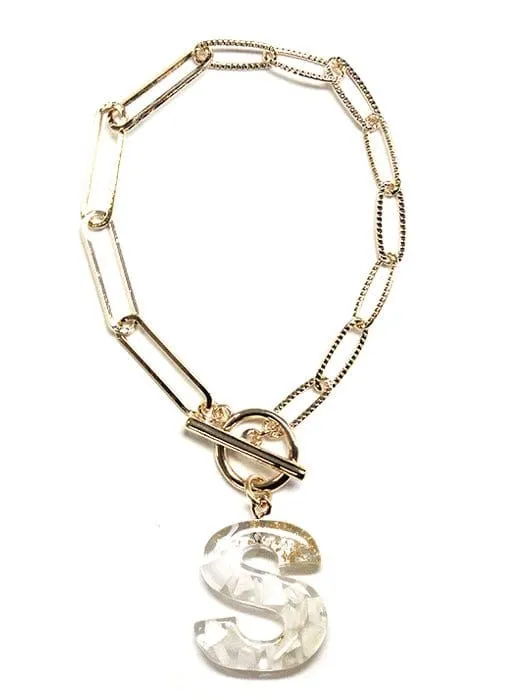 KB8171 Assorted 16 Piece White Acrylic Initial Toggle Bracelet Pack