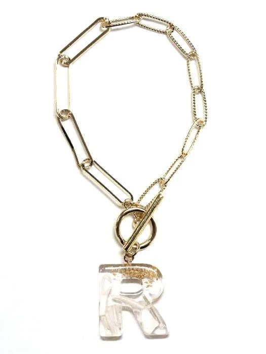 KB8171 Assorted 16 Piece White Acrylic Initial Toggle Bracelet Pack