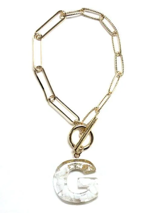 KB8171 Assorted 16 Piece White Acrylic Initial Toggle Bracelet Pack