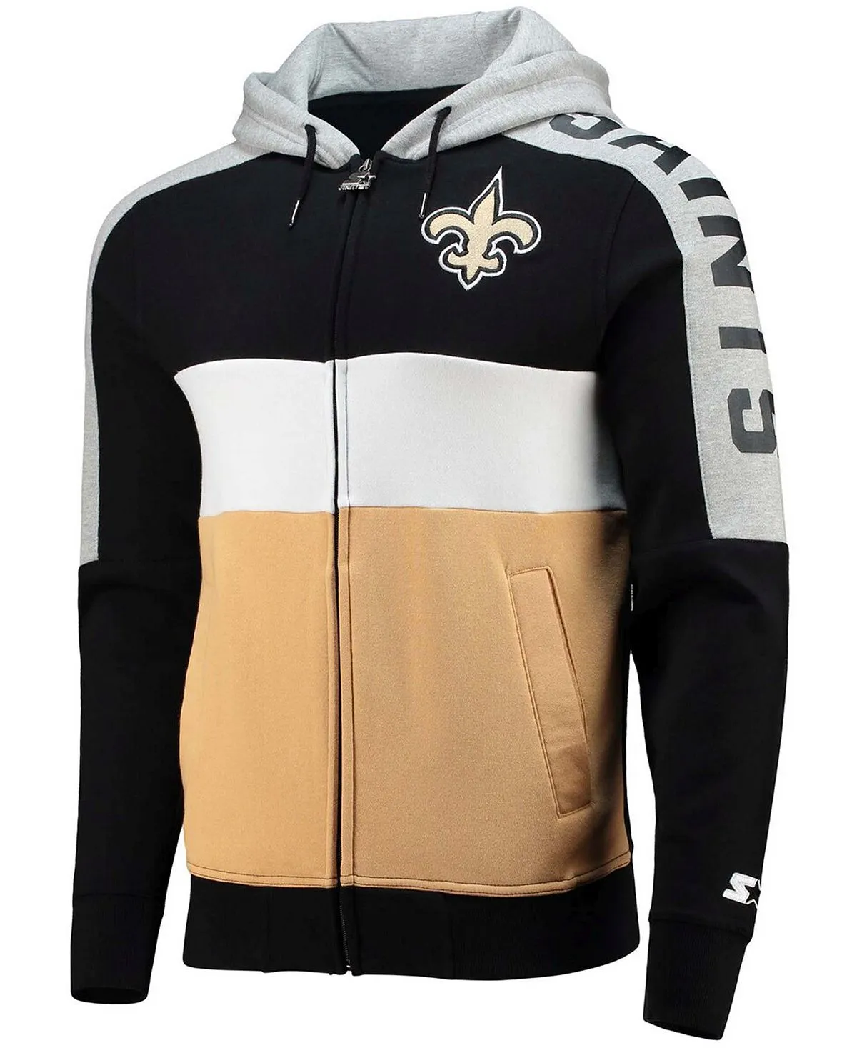 Men's black, gold new orleans saints playoffs color block hoodie with full zip Starter multi