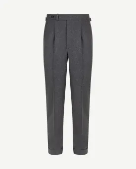 Mid Grey Single Pleat Flannel Trousers