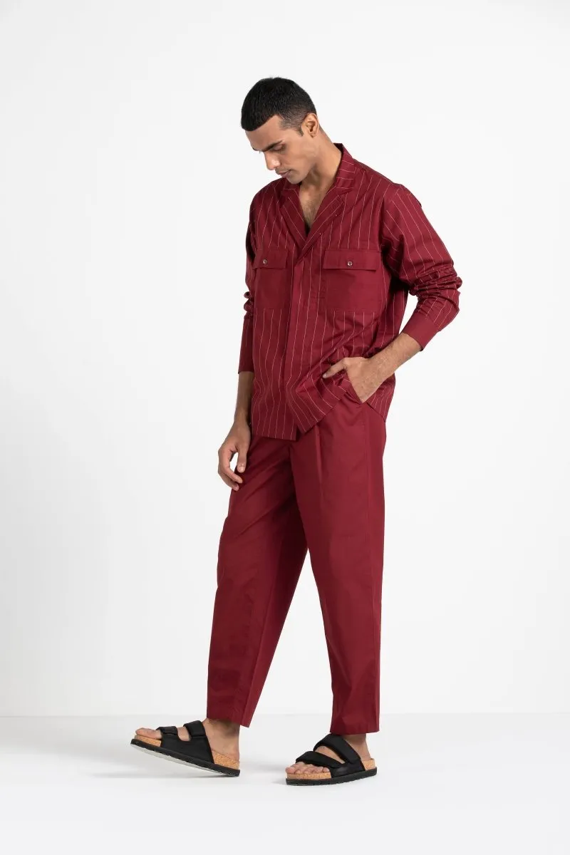 Notch Collar Embroidered Shirt Co-ord