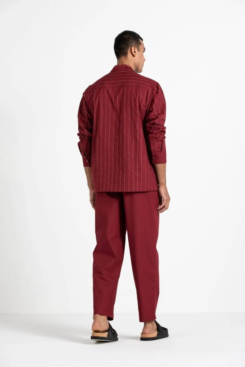 Notch Collar Embroidered Shirt Co-ord