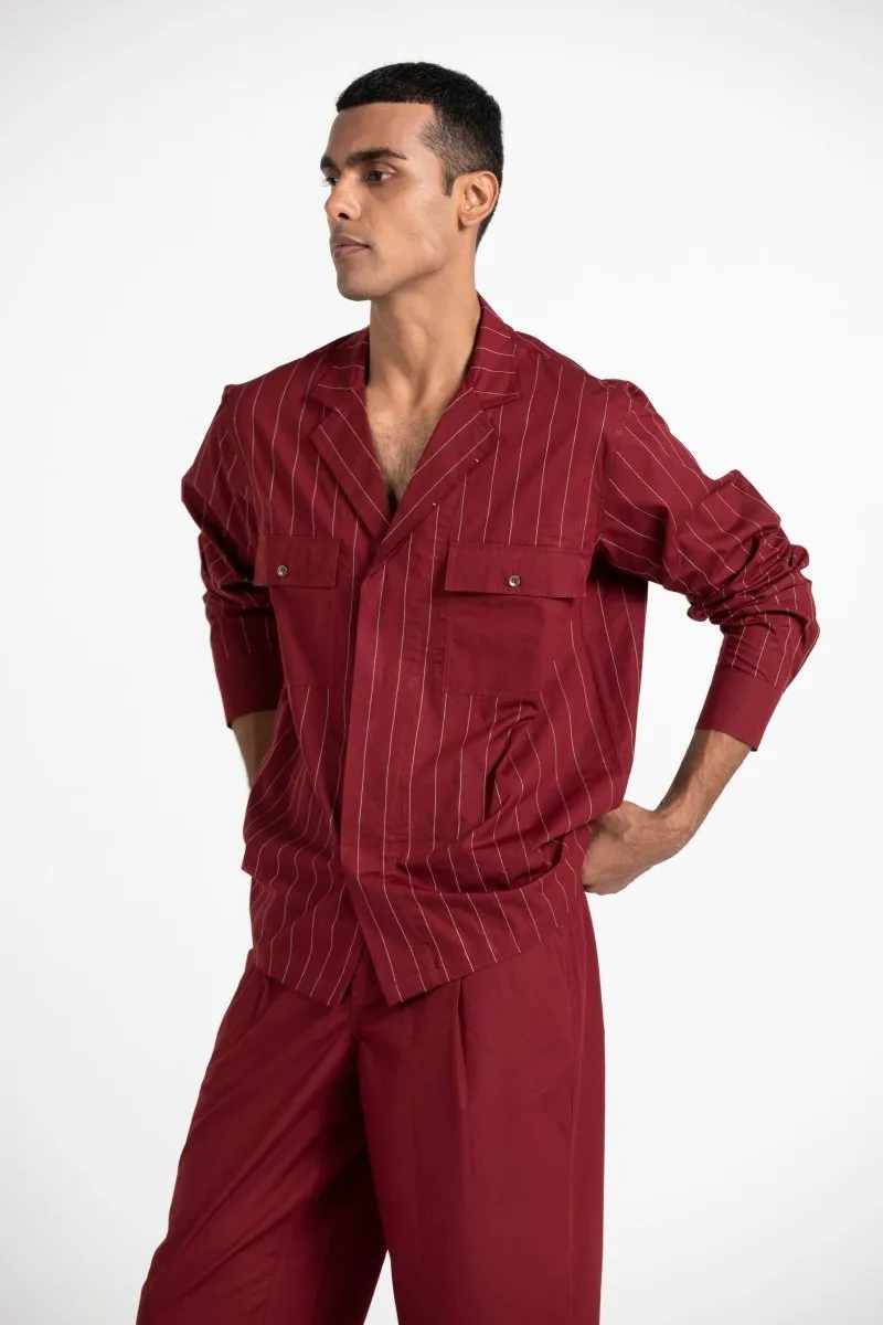 Notch Collar Embroidered Shirt Co-ord