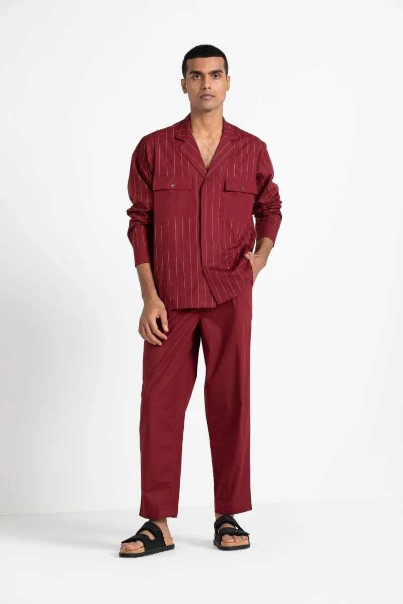 Notch Collar Embroidered Shirt Co-ord