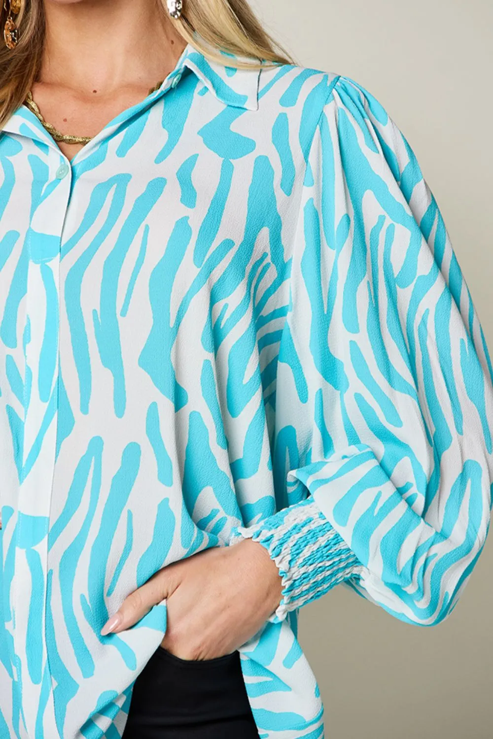 Printed Smocked Long Sleeve Blouse