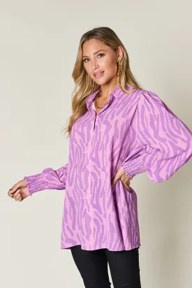 Printed Smocked Long Sleeve Blouse