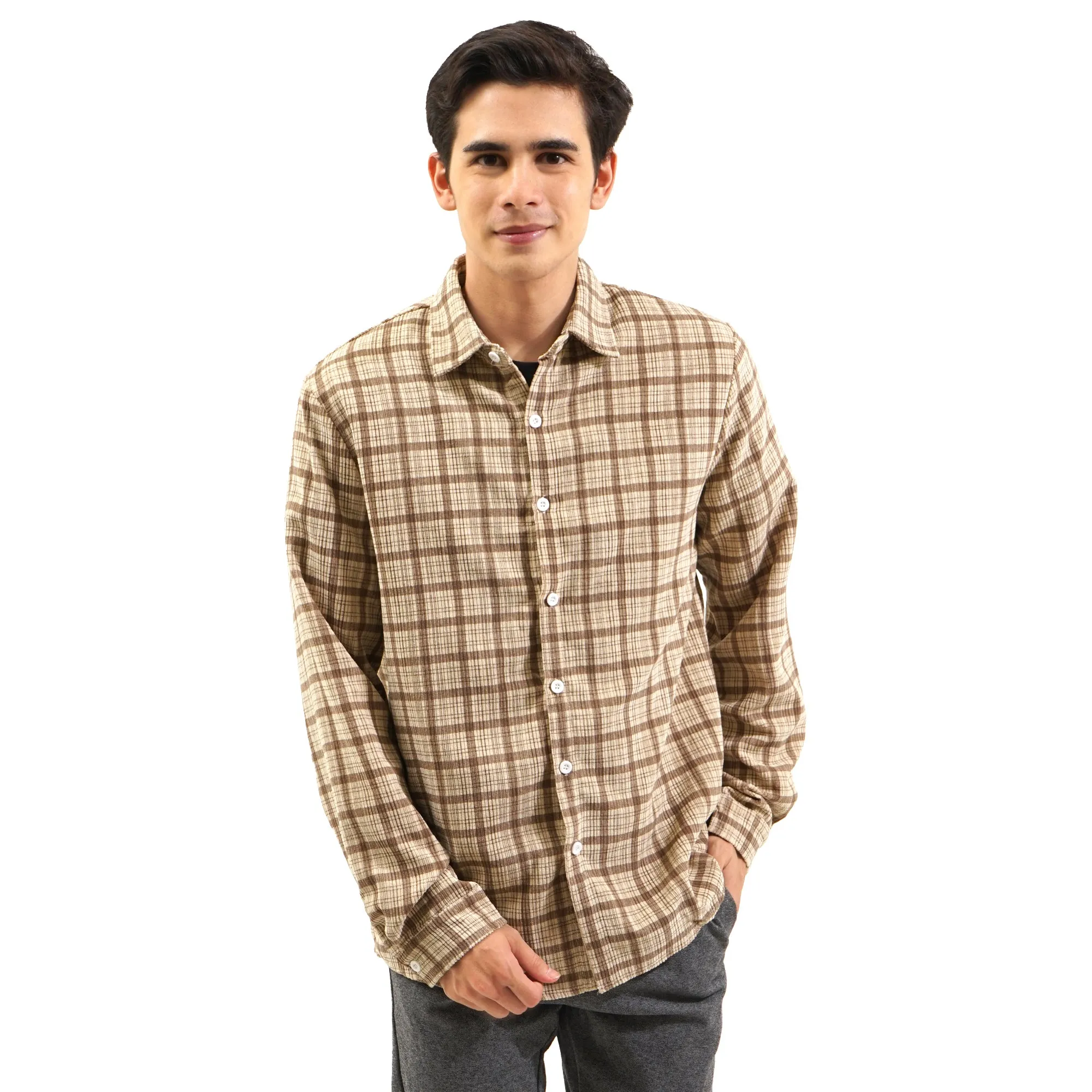 SHN Plaid Corduroy Long Sleeve Shirt