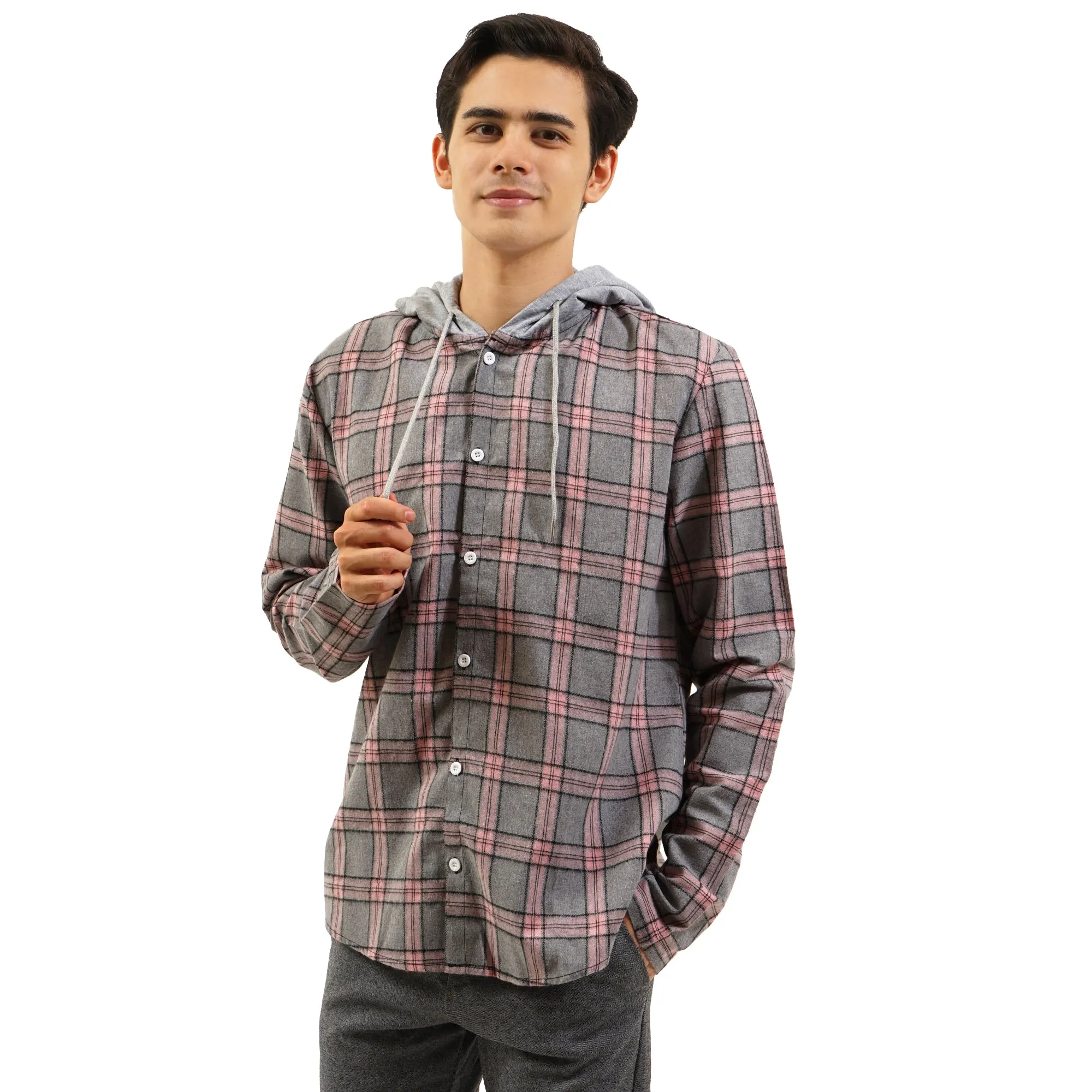 SHN Plaid Flannel Hooded Long Sleeve Shirt