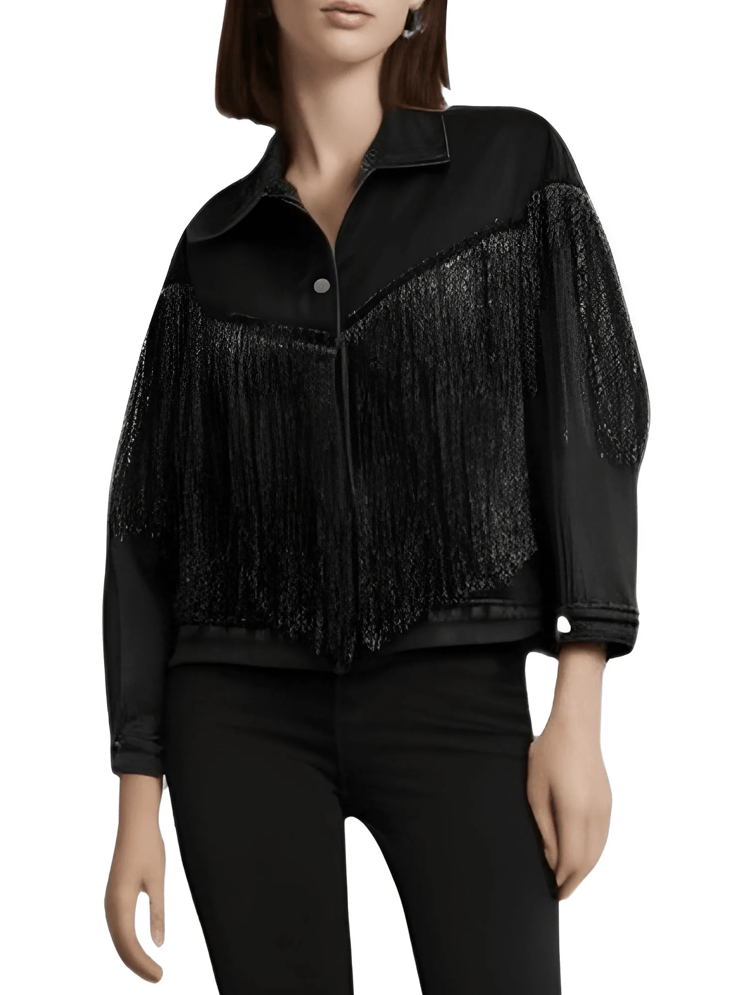 Women's Loose Tassel Washed Blue Denim Jacket - Now in Black Too!