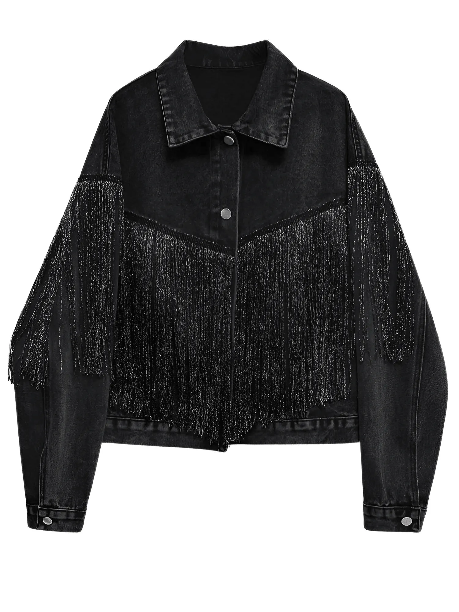 Women's Loose Tassel Washed Blue Denim Jacket - Now in Black Too!